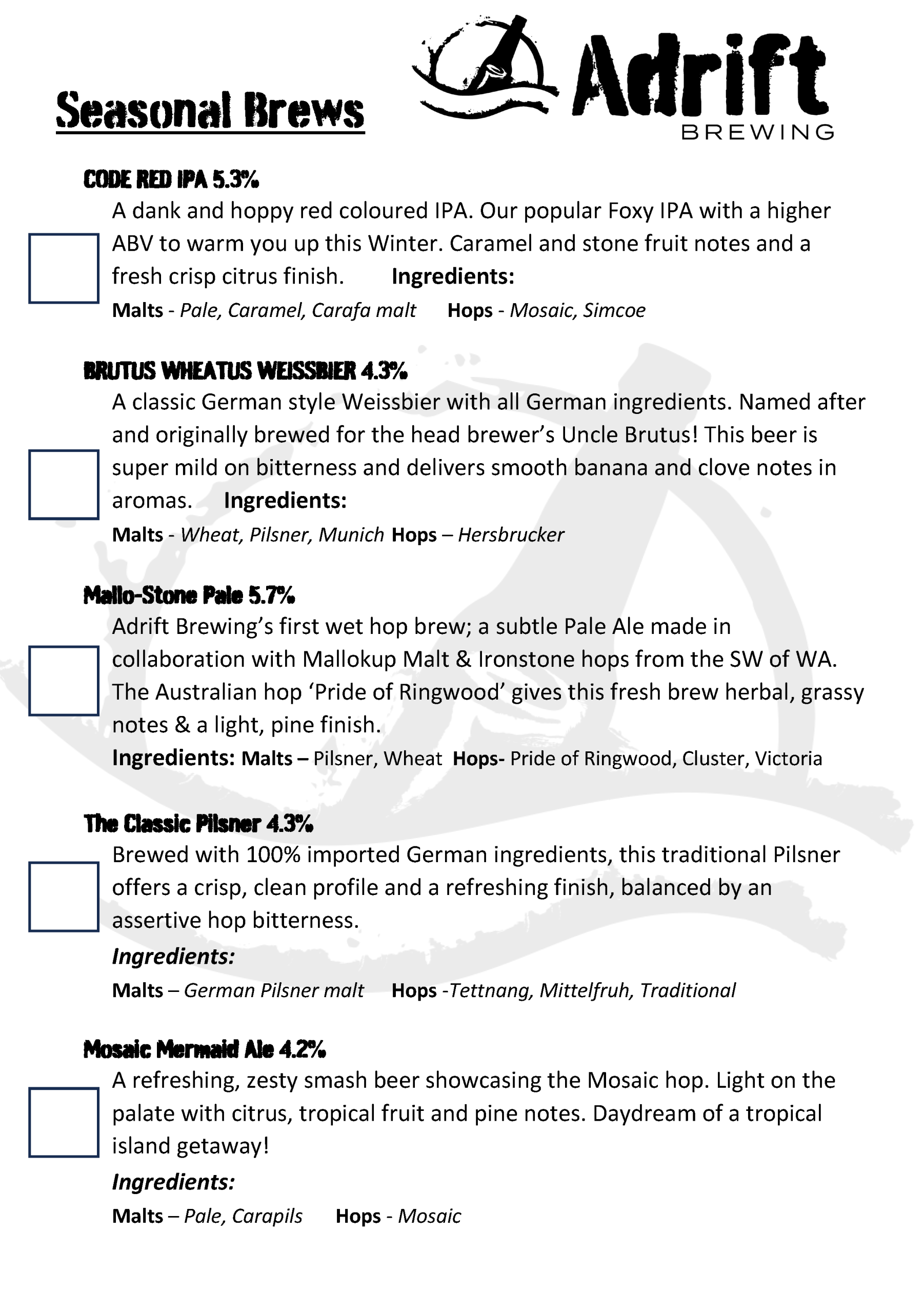 Adrift Beer Notes March Seasonal Brews